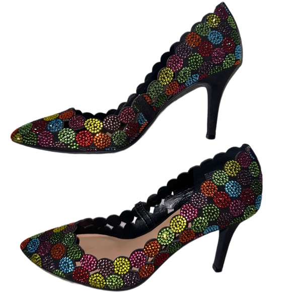 Black with multi colored rhinestones petite heels - Picture 3 of 11